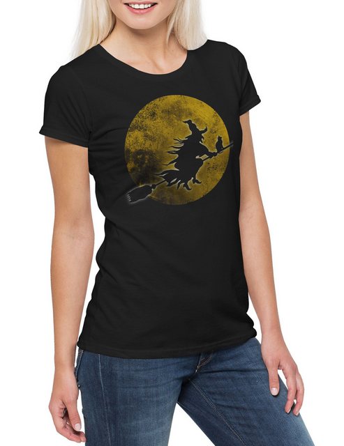 Urban Backwoods Print-Shirt Witch Moon Damen T-Shirt Hexe Mond Hexen Besen günstig online kaufen