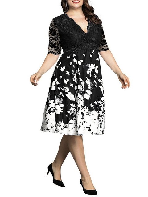 DYMADE Abendkleid Damen Übergröße Elegantes A-Linien-Kleid mit Spitze 44-54 günstig online kaufen