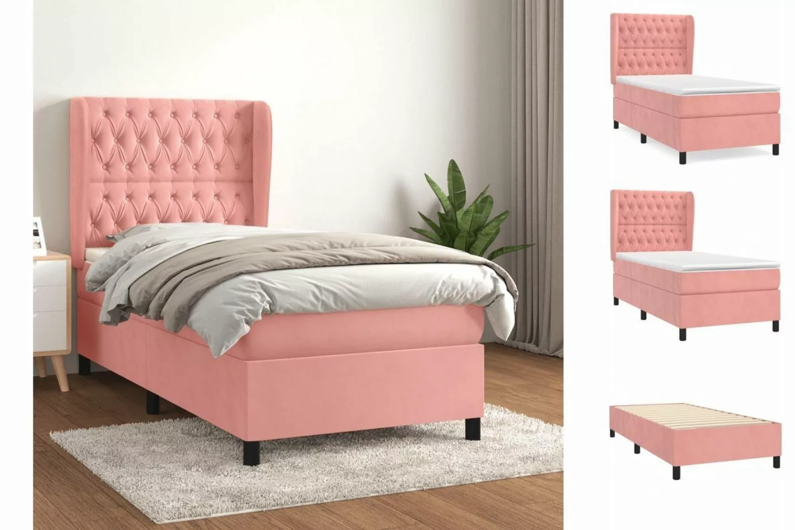 vidaXL Boxspringbett Boxspringbett mit Matratze Rosa 80x200 cm Samt Bett Be günstig online kaufen