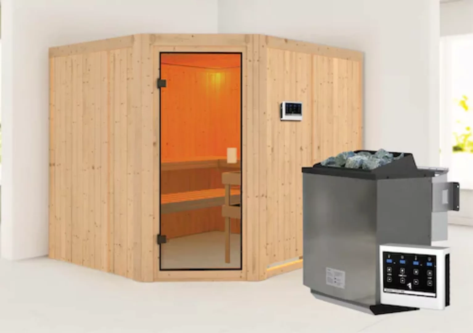 Karibu Sauna »"Homa " mit bronzierter Tür und Ofen 9 kW Bio mit ext. Strg.« günstig online kaufen