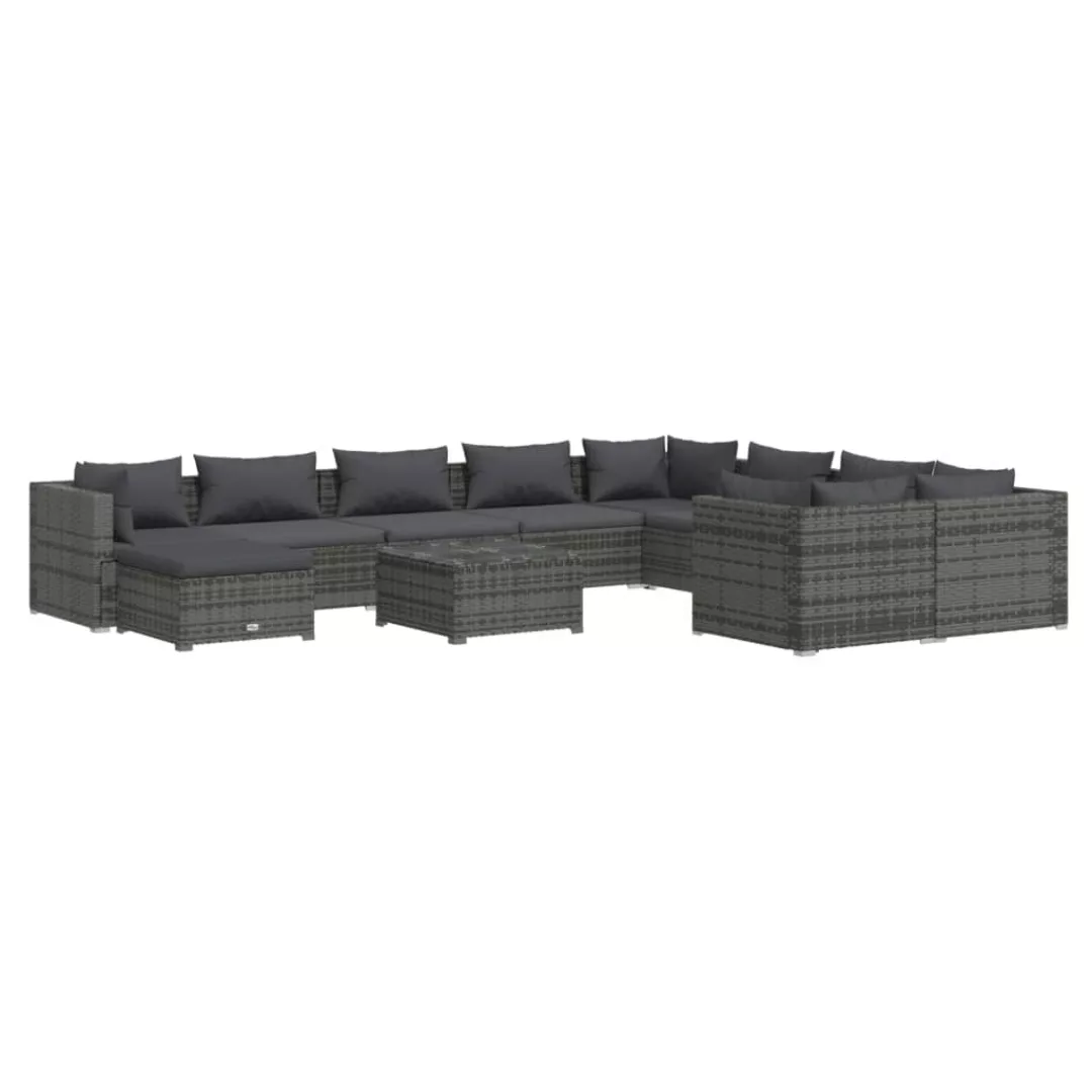 Vidaxl 11-tlg. Garten-lounge-set Mit Kissen Poly Rattan Grau günstig online kaufen