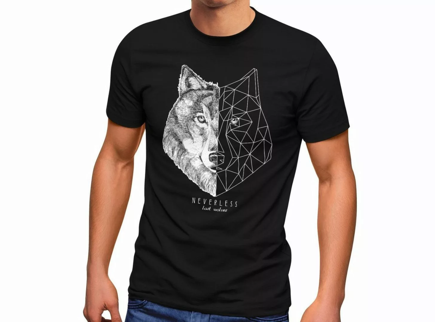 Neverless Print-Shirt Herren T-Shirt Wolf Polygon Kunst Grafik Tiermotiv Pr günstig online kaufen