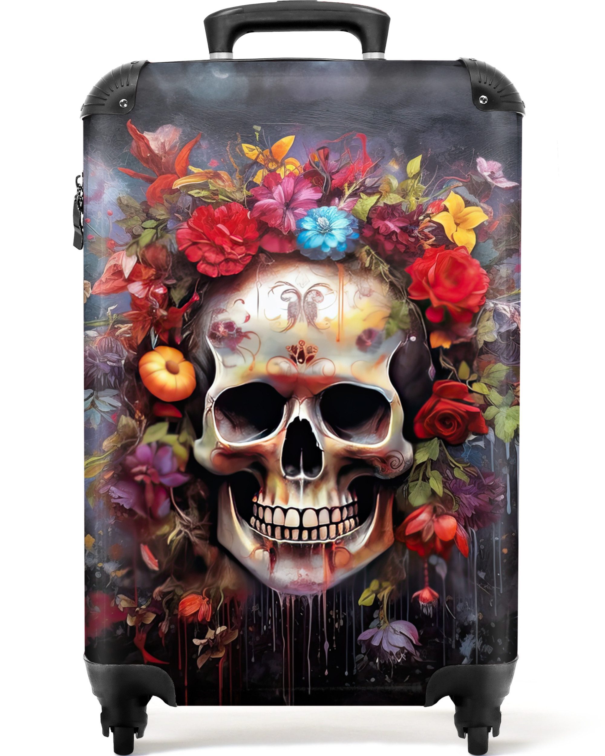 NoBoringSuitcases.com© Hartschalen-Trolley Totenkopf - Blumen - günstig online kaufen