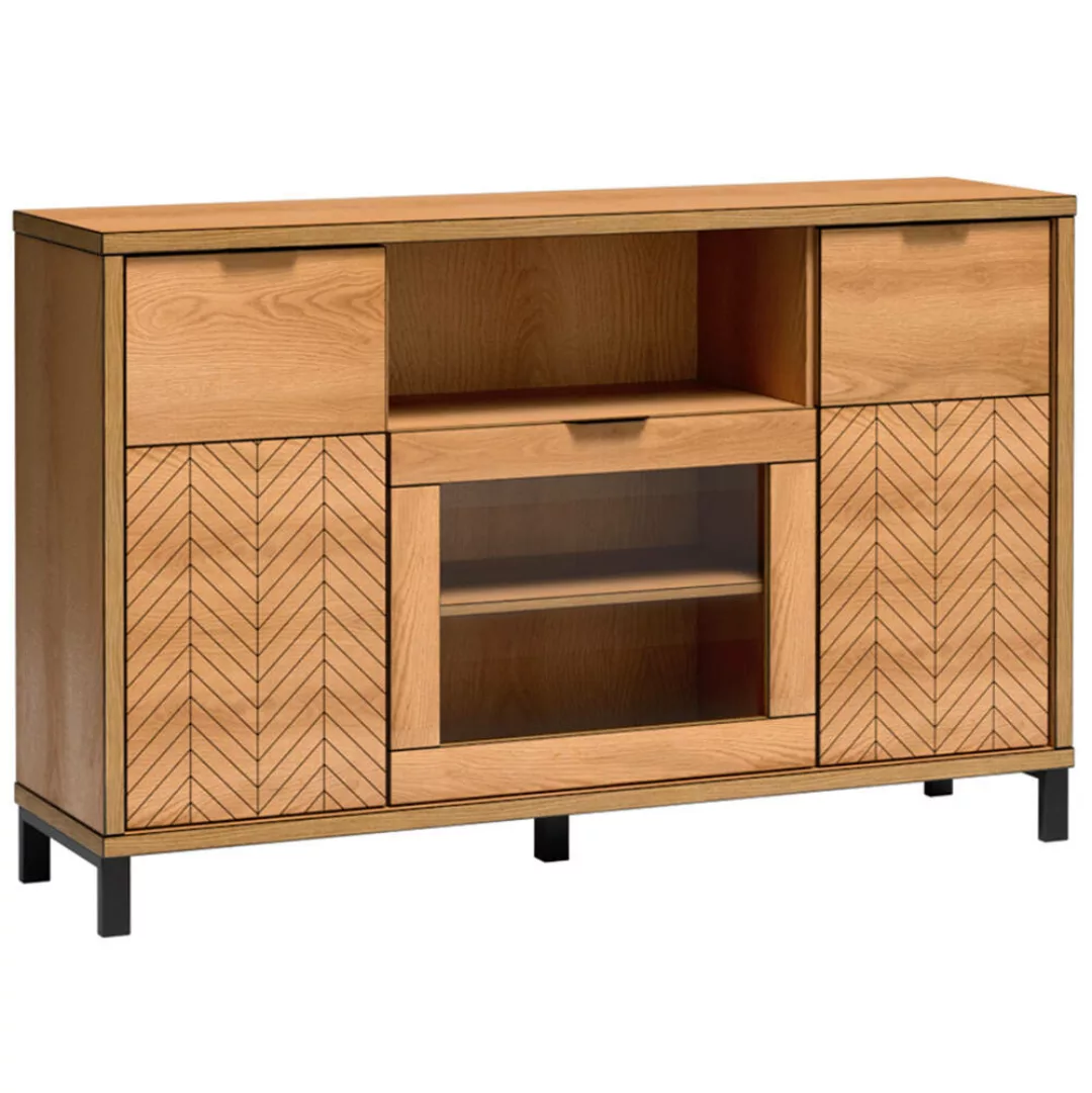 Sideboard mit Metallfüßen, Glasausschnitt modern in Eiche FABRIANO-161 günstig online kaufen