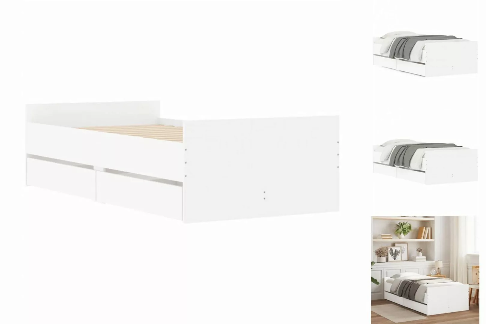 vidaXL Bettgestell Bett mit Schubladen Weiß 75x190 cm Bettgestell günstig online kaufen