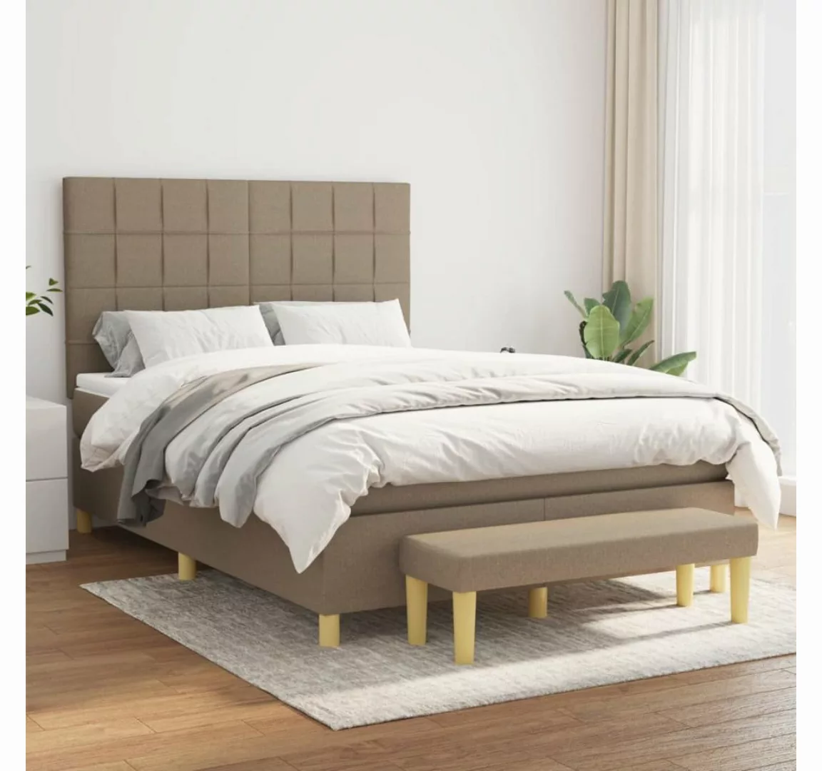 vidaXL Boxspringbett Boxspringbett mit Matratze Taupe 140x200 cm Stoff Bett günstig online kaufen