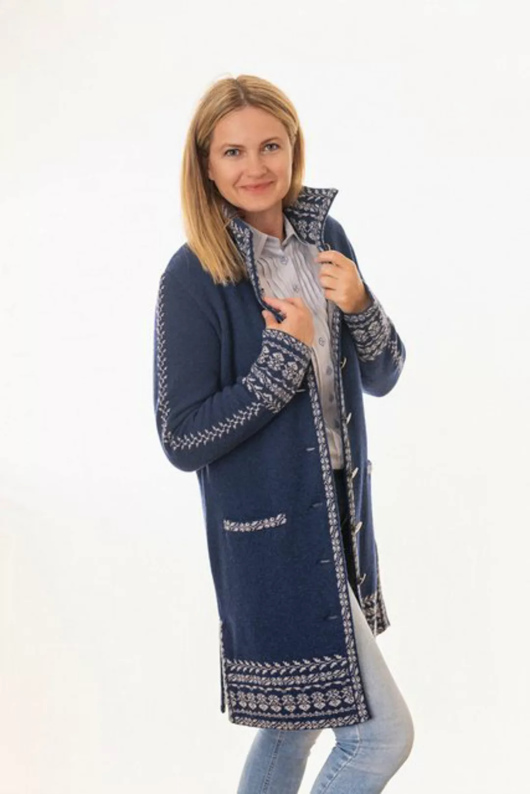 Pezzo D'oro Strickmantel Gehrock Indigoblau,Strickjacke long Merinowolle, a günstig online kaufen