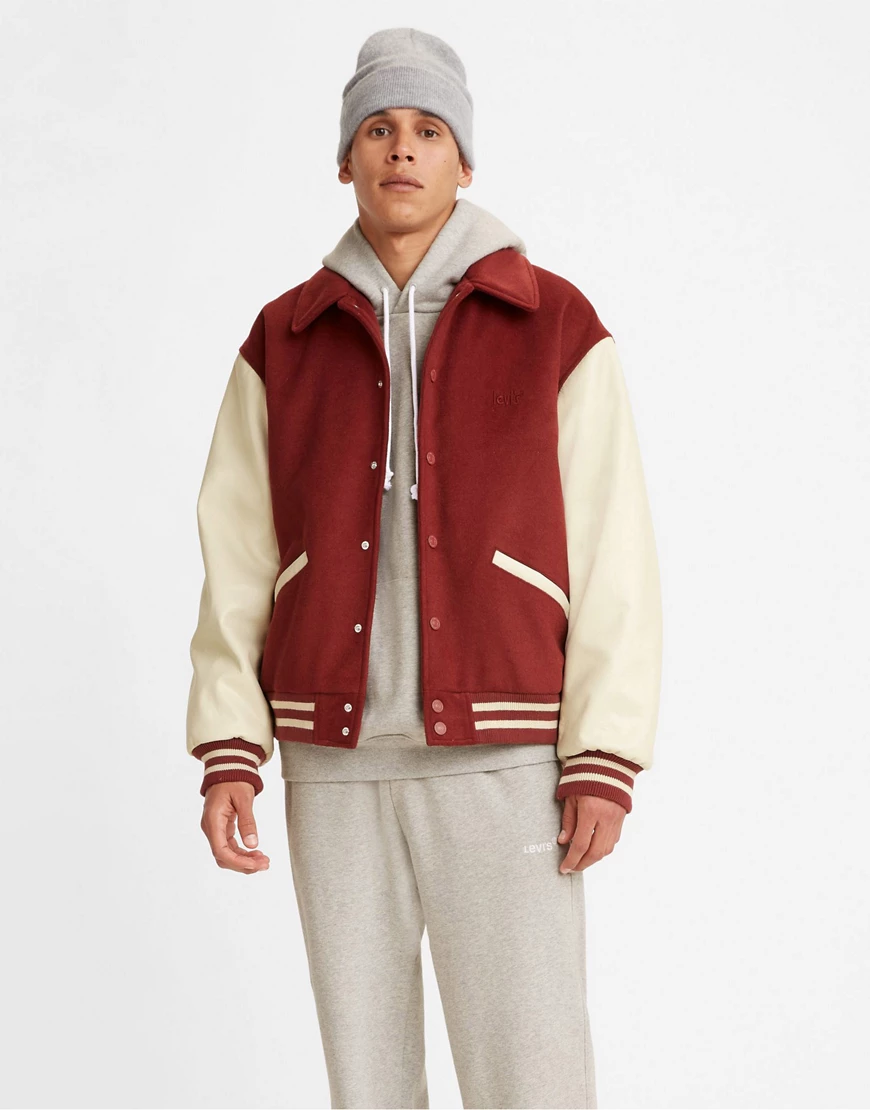 Levi's – College-Jacke mit Kragen und Farbblock-Design in Rot/Creme günstig online kaufen