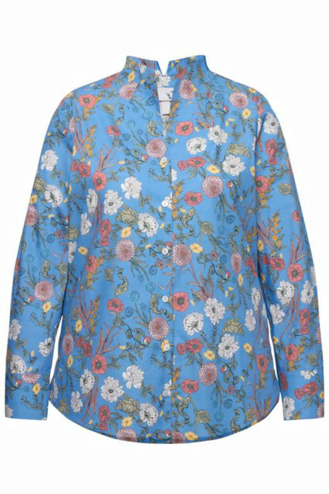 Ulla Popken Longbluse Bluse Blüten Kelchkragen V-Ausschnitt Langarm günstig online kaufen