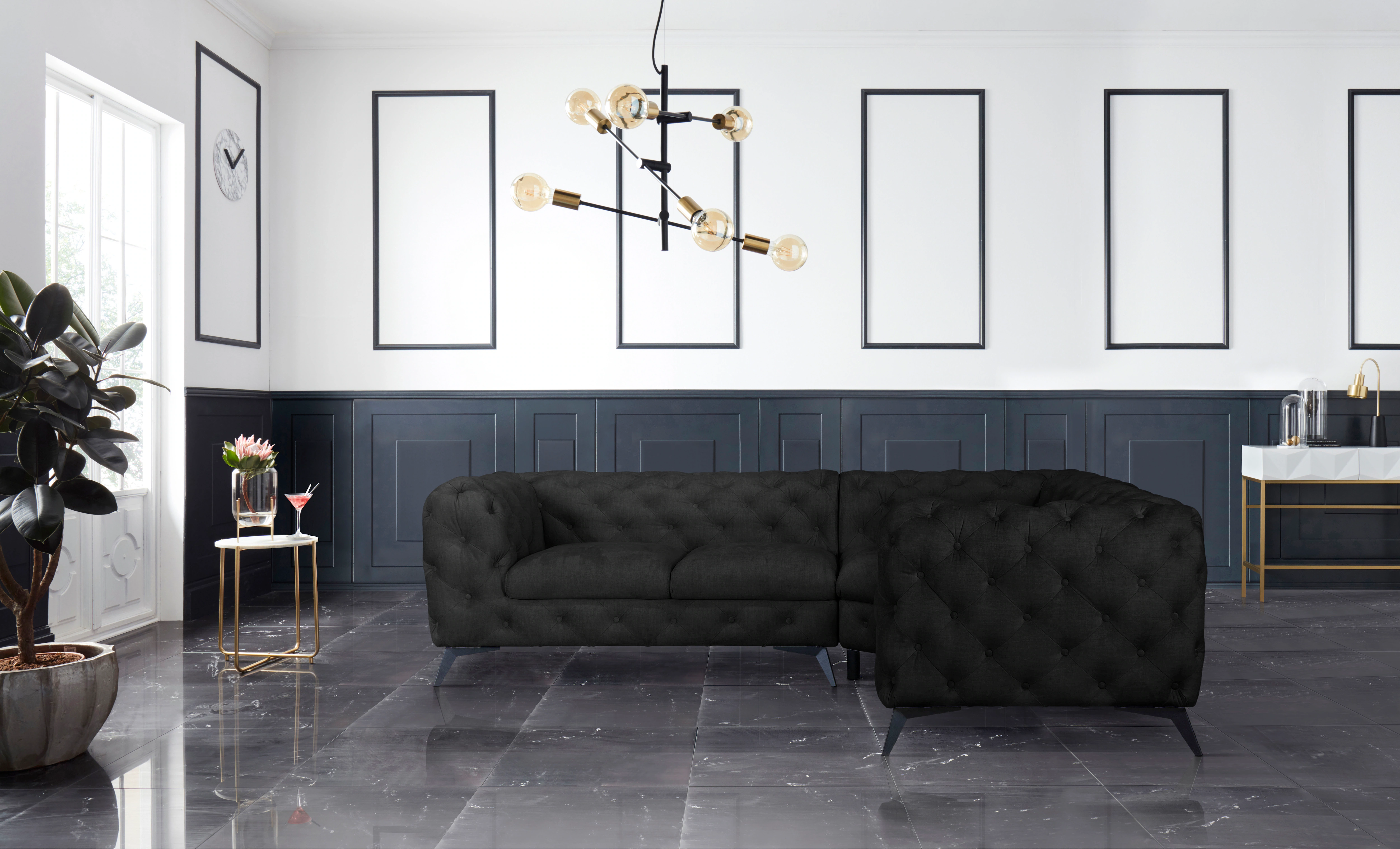 Leonique Chesterfield-Sofa "Ecksofa GLYNIS L-Form mit Wellenunterfederung, günstig online kaufen