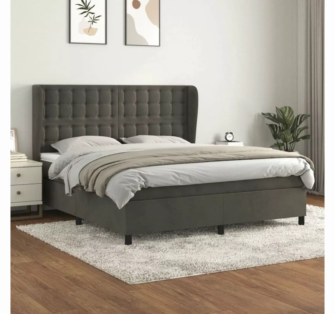 furnicato Bett Boxspringbett mit Matratze Dunkelgrau 160x200 cm Samt günstig online kaufen