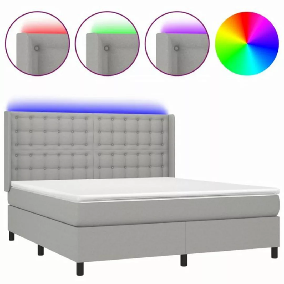 vidaXL Boxspringbett Boxspringbett mit Matratze LED Hellgrau 160x200 cm Sto günstig online kaufen