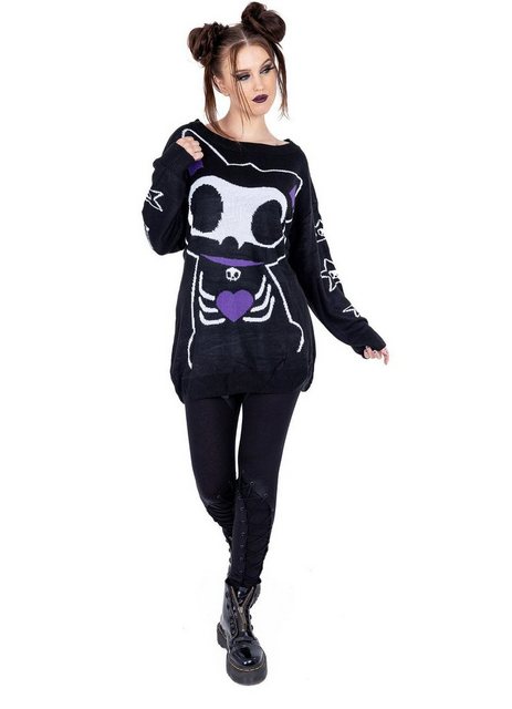 Cupcake Cult Strickpullover Skeleton Cat Anime Neko Kawaii Manga günstig online kaufen