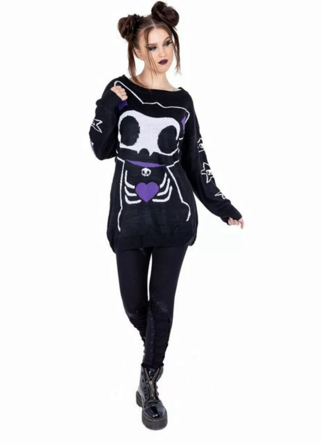 Cupcake Cult Strickpullover Skeleton Cat Anime Neko Kawaii Manga günstig online kaufen