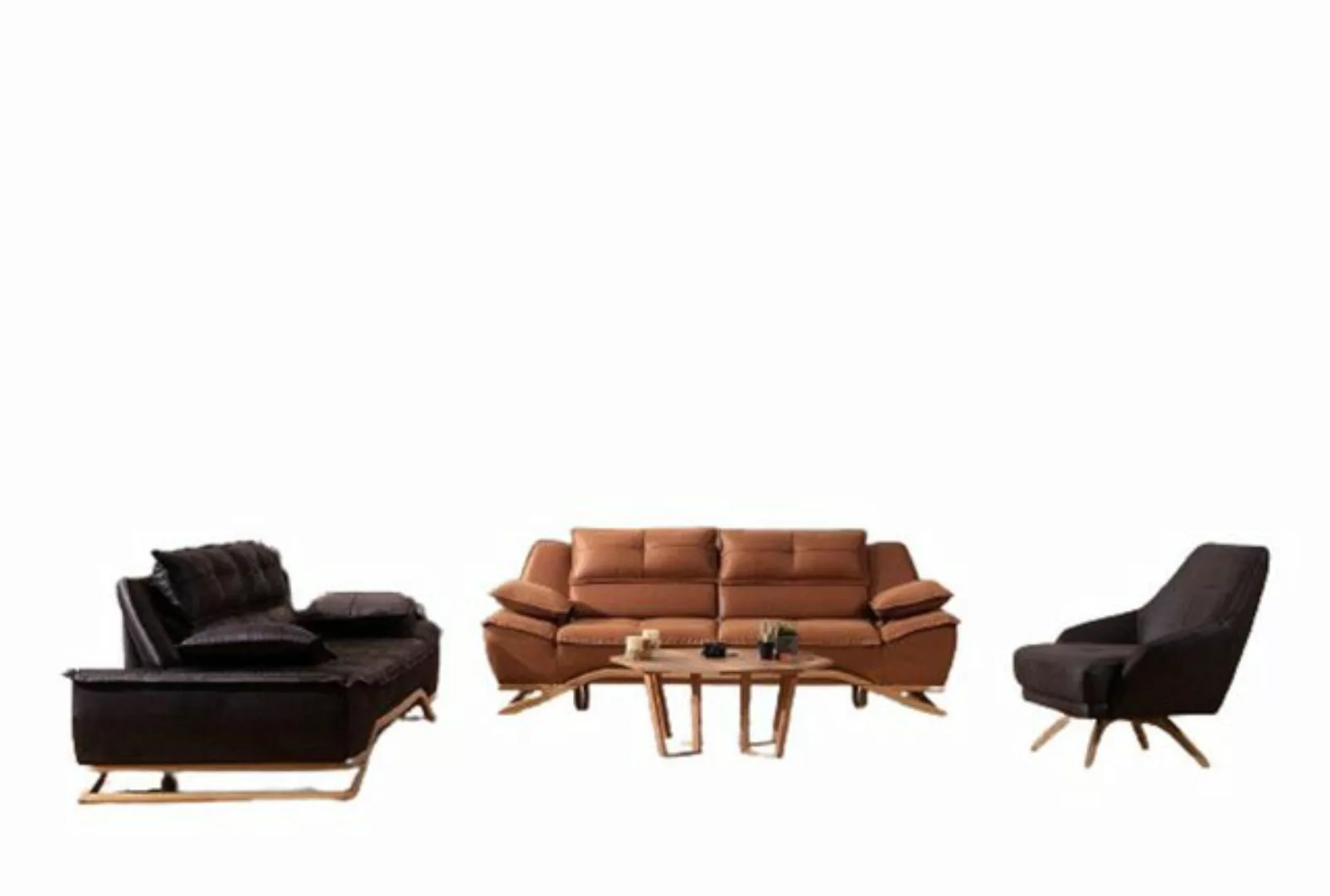 JVmoebel Sofa Sofagarnitur Stoffsofa Polstersofa Dreisitzer Sessel Braun So günstig online kaufen