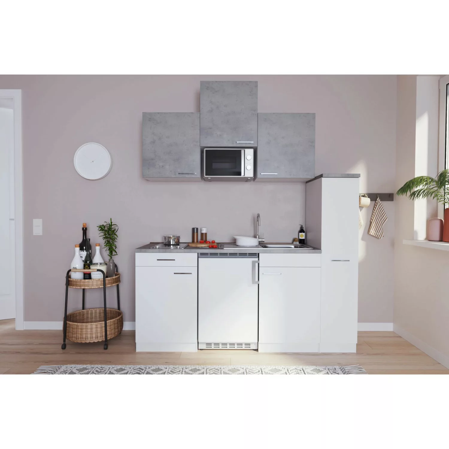 Respekta Küchenzeile KB180WWBMICG 180 cm Weiß-Beton Optik günstig online kaufen
