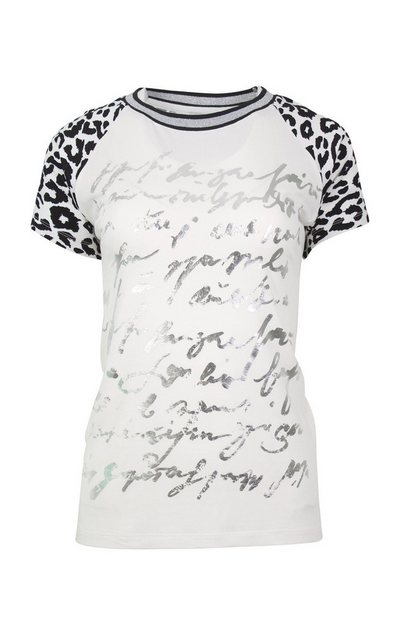 Passioni T-Shirt Sommershirt mit Animalprint Leo und silbernen Schriftzügen günstig online kaufen