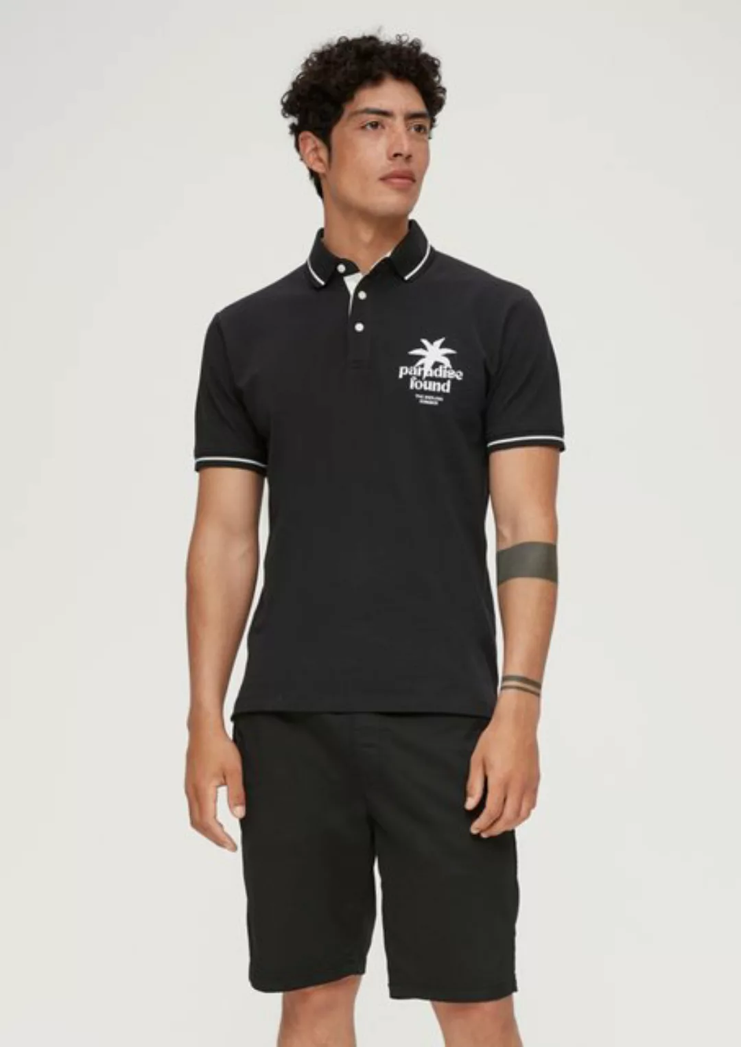 s.Oliver Kurzarmshirt Poloshirt aus Baumwoll-Piqué Kontrast-Details, Sticke günstig online kaufen