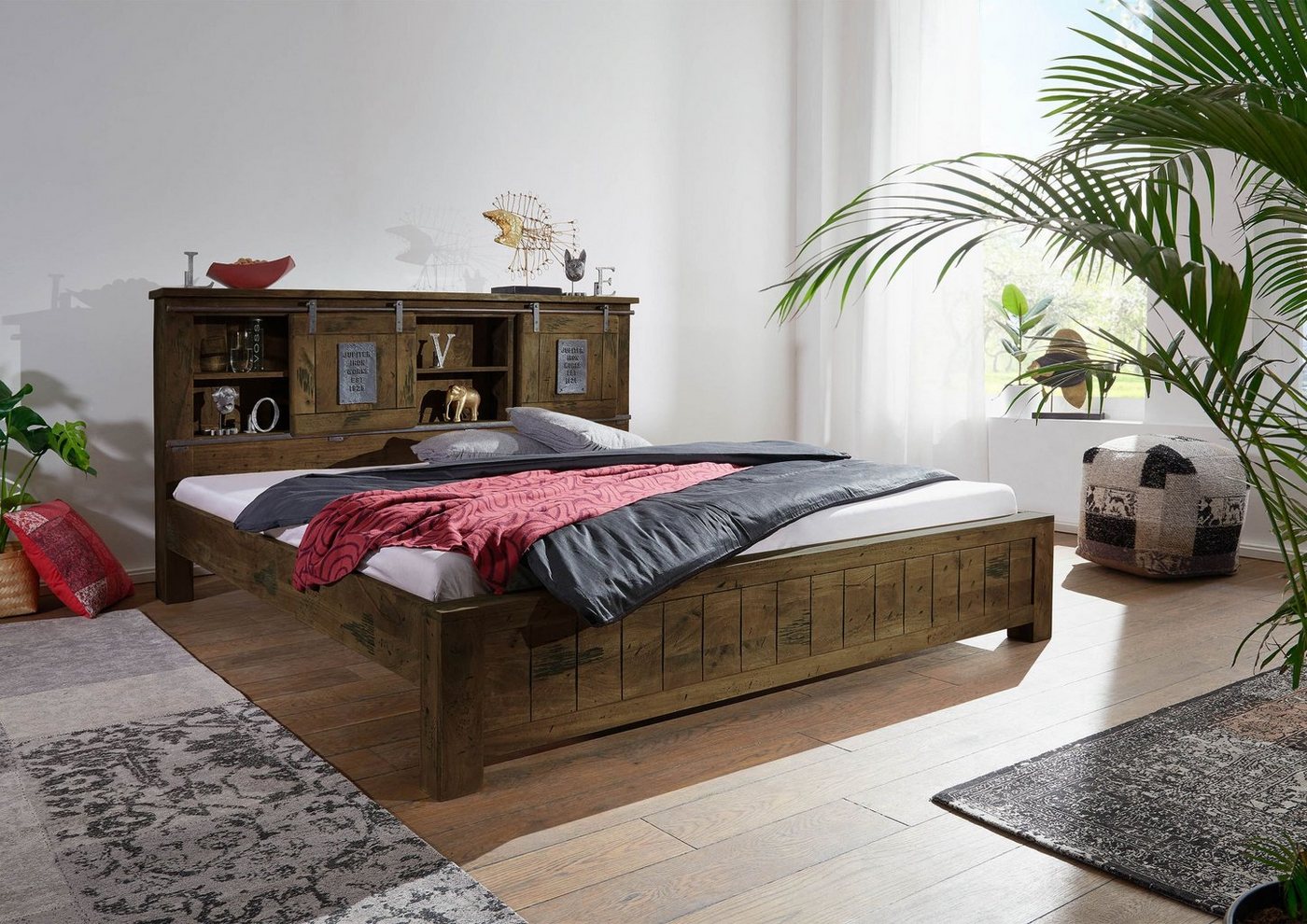 Massivmoebel24 Massivholzbett Bett Mango 140x200 braun lackiert RAILWAY #47 günstig online kaufen