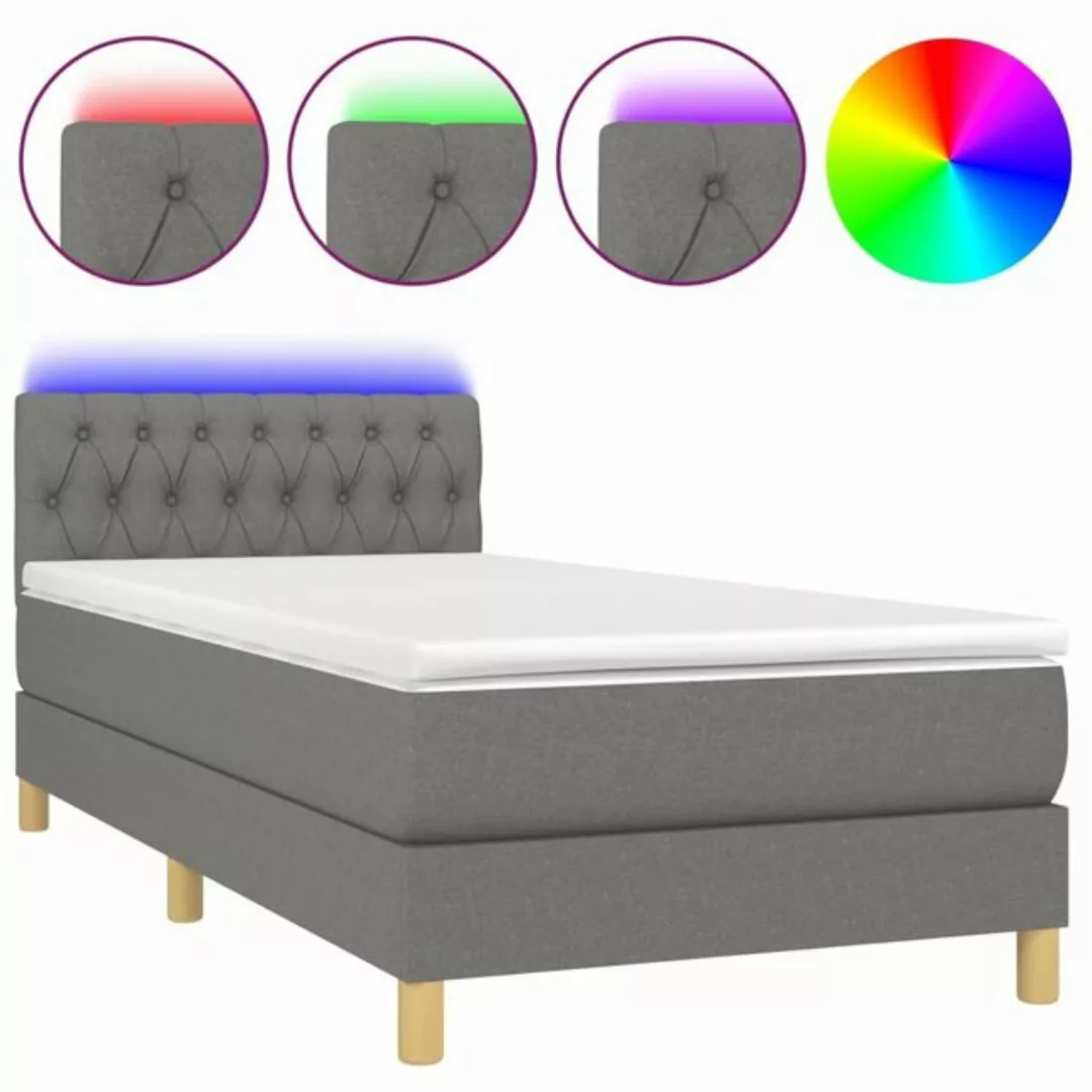 vidaXL Bettgestell Boxspringbett mit Matratze LED Dunkelgrau 100x200 cm Sto günstig online kaufen