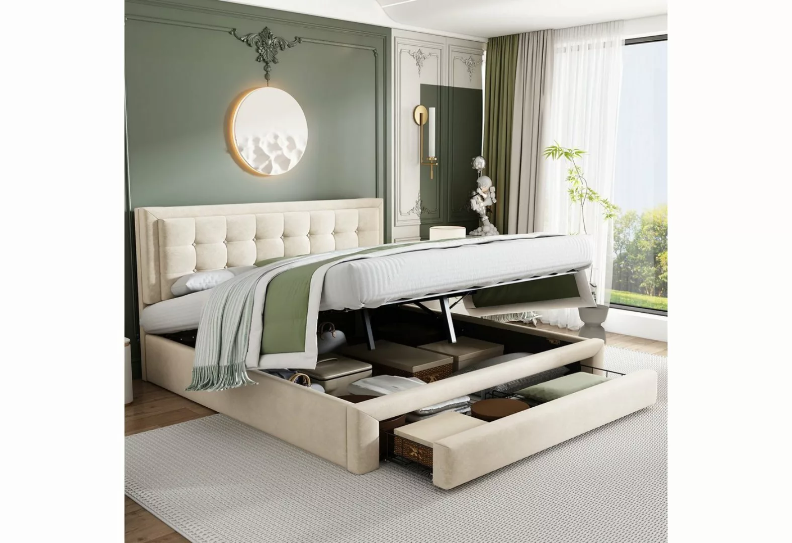 SOFTWEARY Polsterbett mit Lattenrost und Bettkasten (180x200 cm), Doppelbet günstig online kaufen