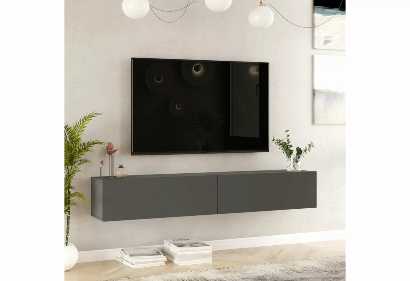 en.casa TV-Schrank »Lapinlahti« 180x31,5x29,5cm Betonoptik/Anthrazit günstig online kaufen