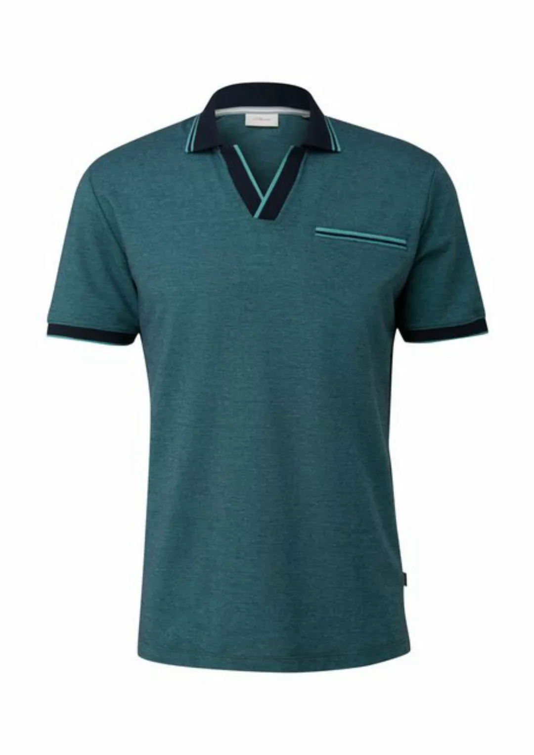 s.Oliver Kurzarmshirt Poloshirt in melierter Optik Streifen-Detail, Kontras günstig online kaufen