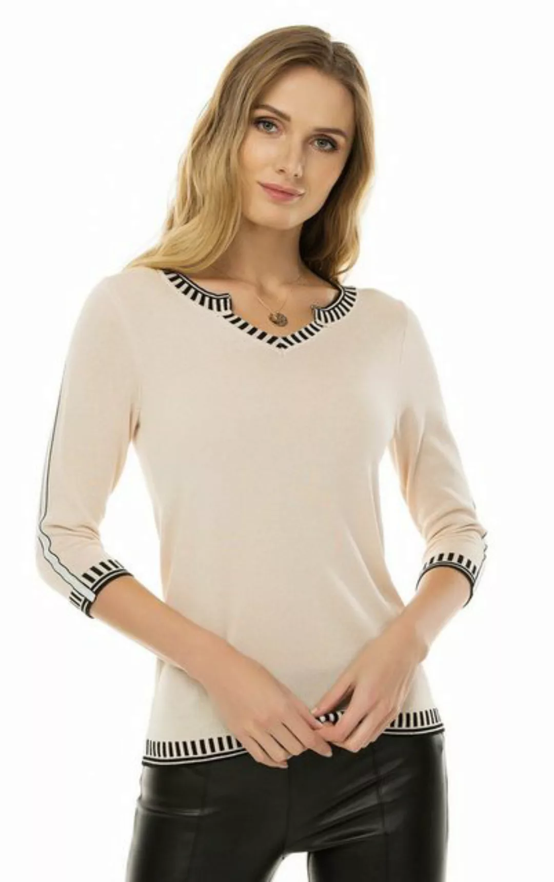 Passioni 3/4 Arm-Pullover Sommerpullover mit gestreiften Abschlussdetails u günstig online kaufen