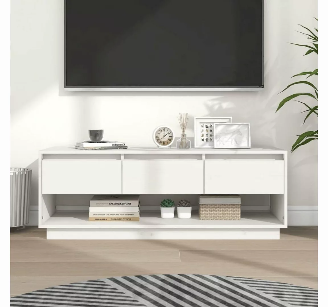 furnicato TV-Schrank Weiß 110,5x34x40 cm Massivholz Kiefer günstig online kaufen