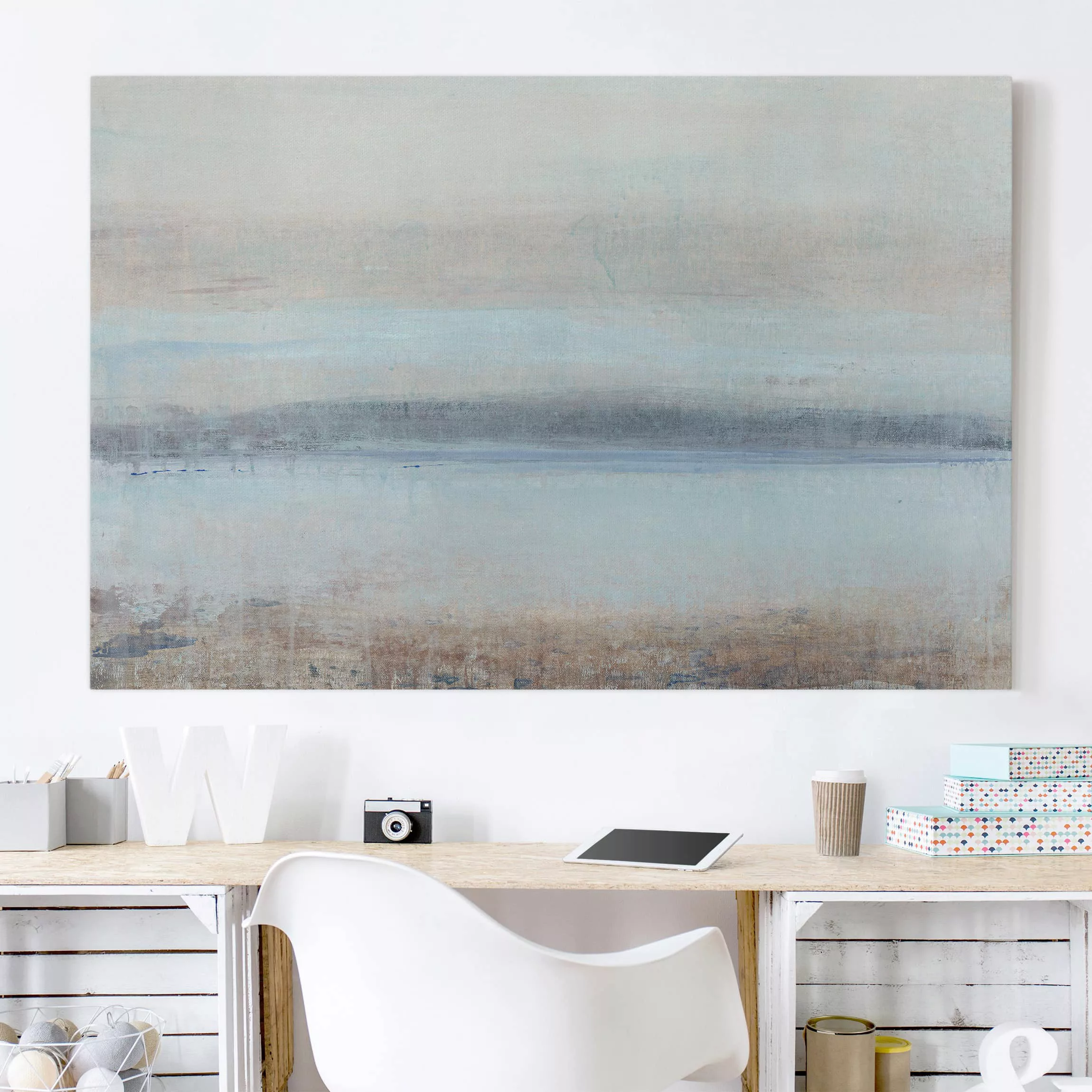Leinwandbild Abstrakt - Querformat Horizont über Blau I günstig online kaufen