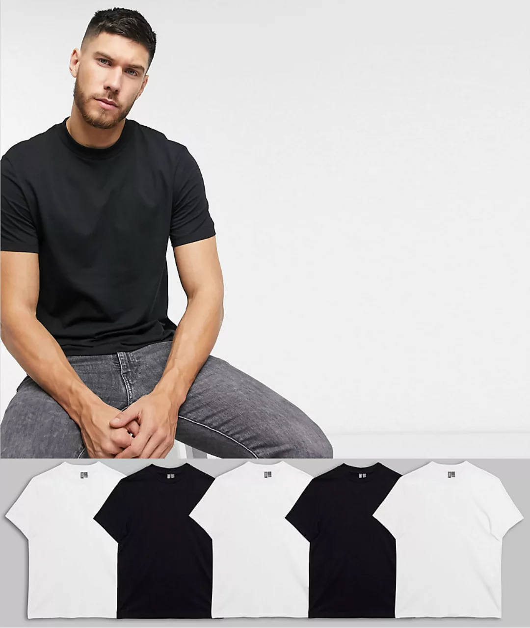 ASOS DESIGN – T-Shirt aus Bio-Baumwolle mit Rundhalsausschnitt im 5er-Pack- günstig online kaufen