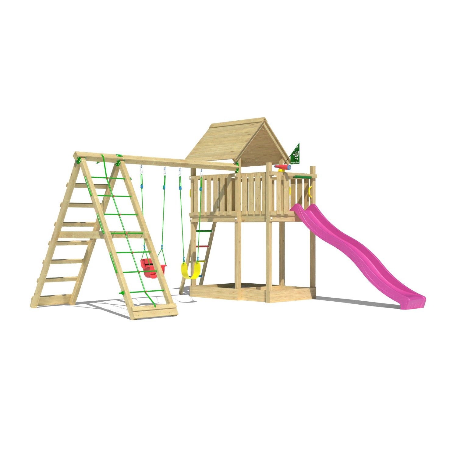 Jungle Gym Spiel Canopy Holz Doppelschaukel Kletterbock Rutsche Fuchsia günstig online kaufen