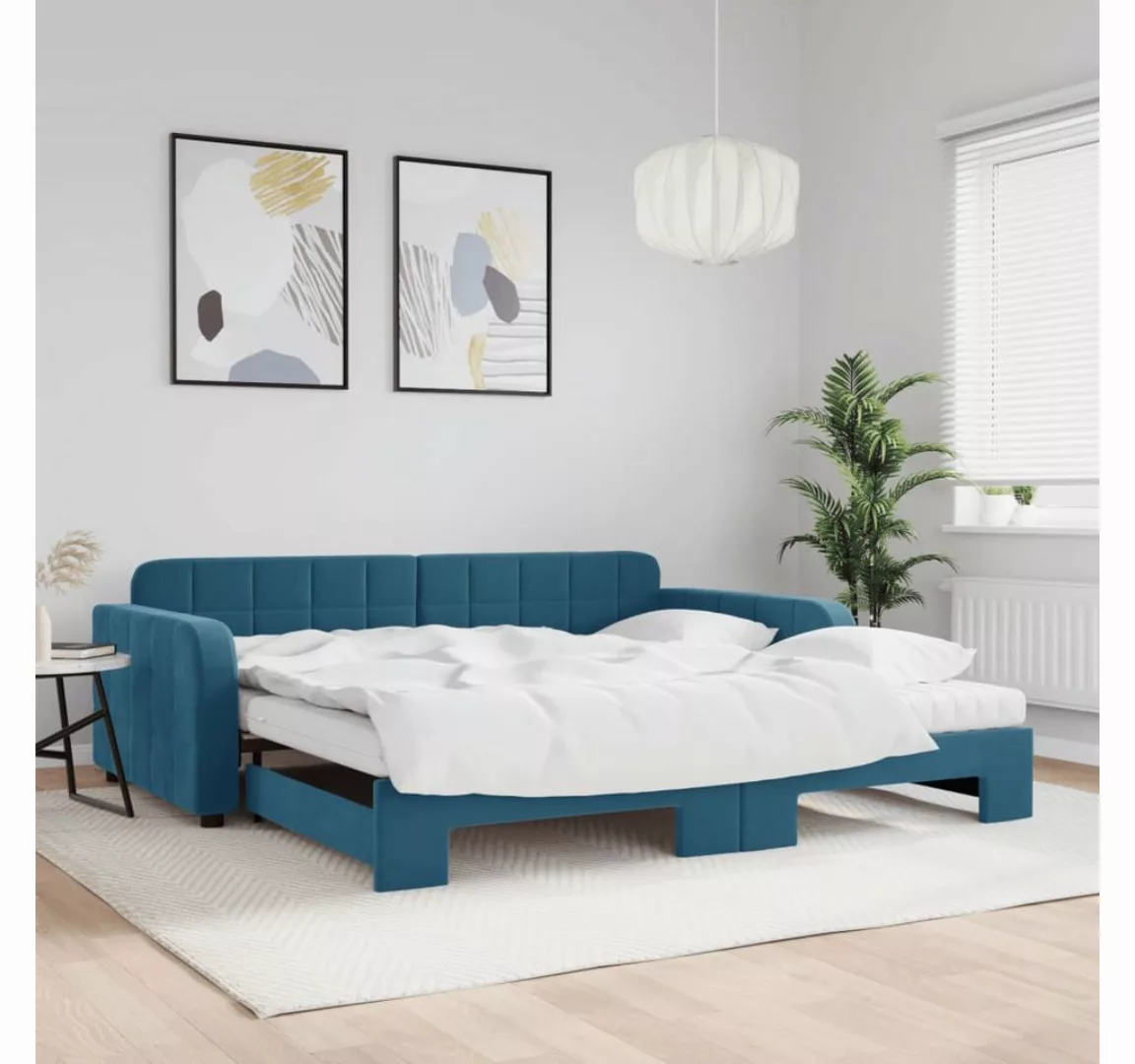 vidaXL Gästebett Gästebett Tagesbett Ausziehbar mit Matratzen Blau 100x200 günstig online kaufen