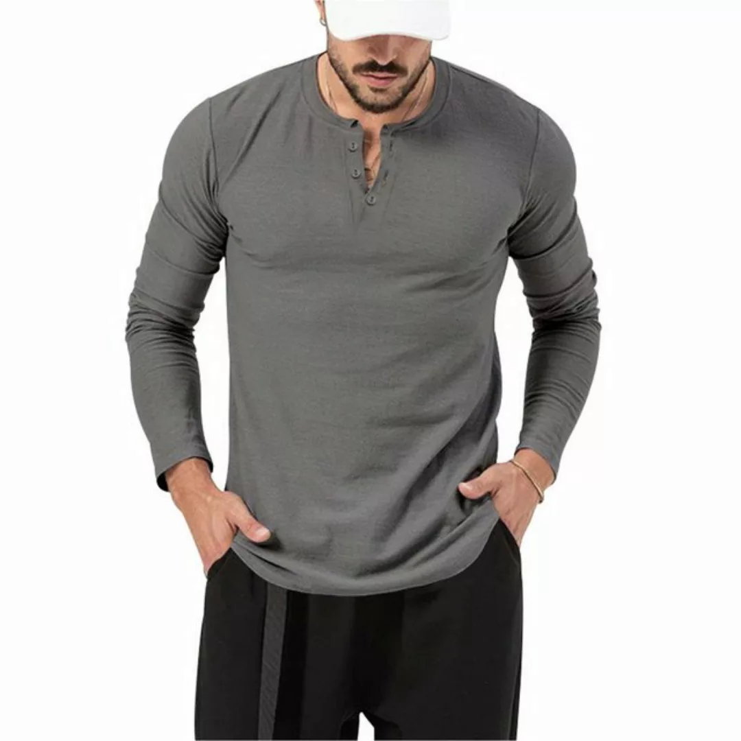 Zoclack Henleyshirt Herren Langarmshirt mit 3-Knopfleiste Rundhals Hemden F günstig online kaufen