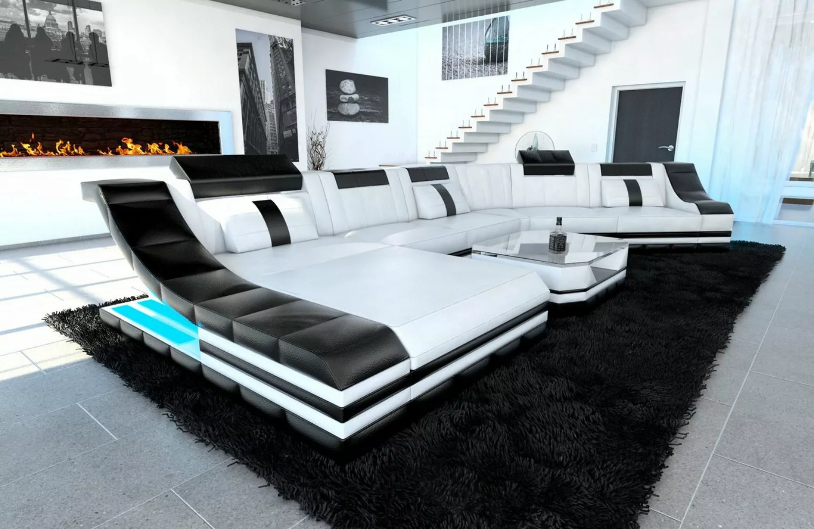 Sofa Dreams Wohnlandschaft Ledercouch Leder Sofa Turino C Form Ledersofa, C günstig online kaufen