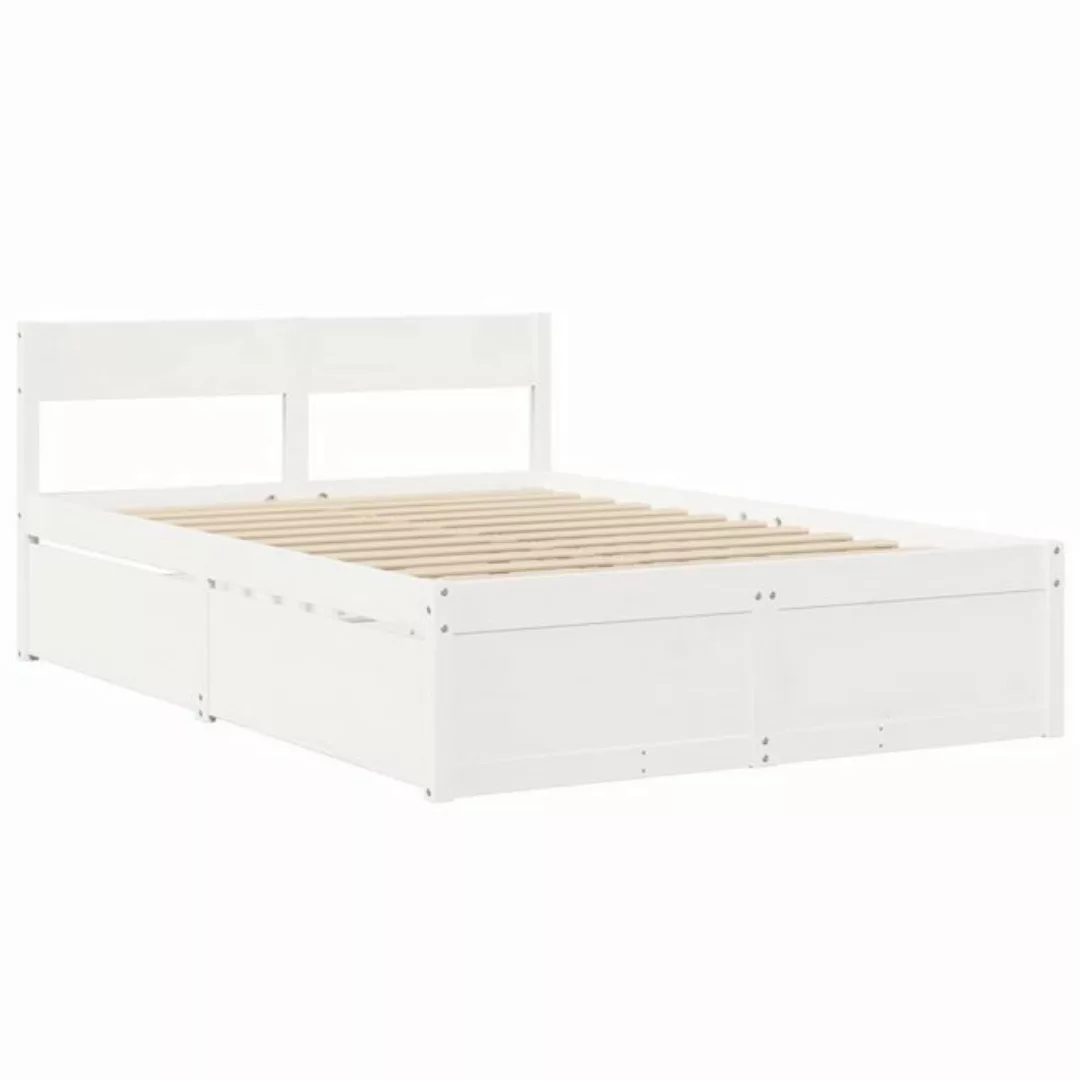vidaXL Bett Massivholzbett mit Schubladen Weiß 135x190 cm Kiefer günstig online kaufen