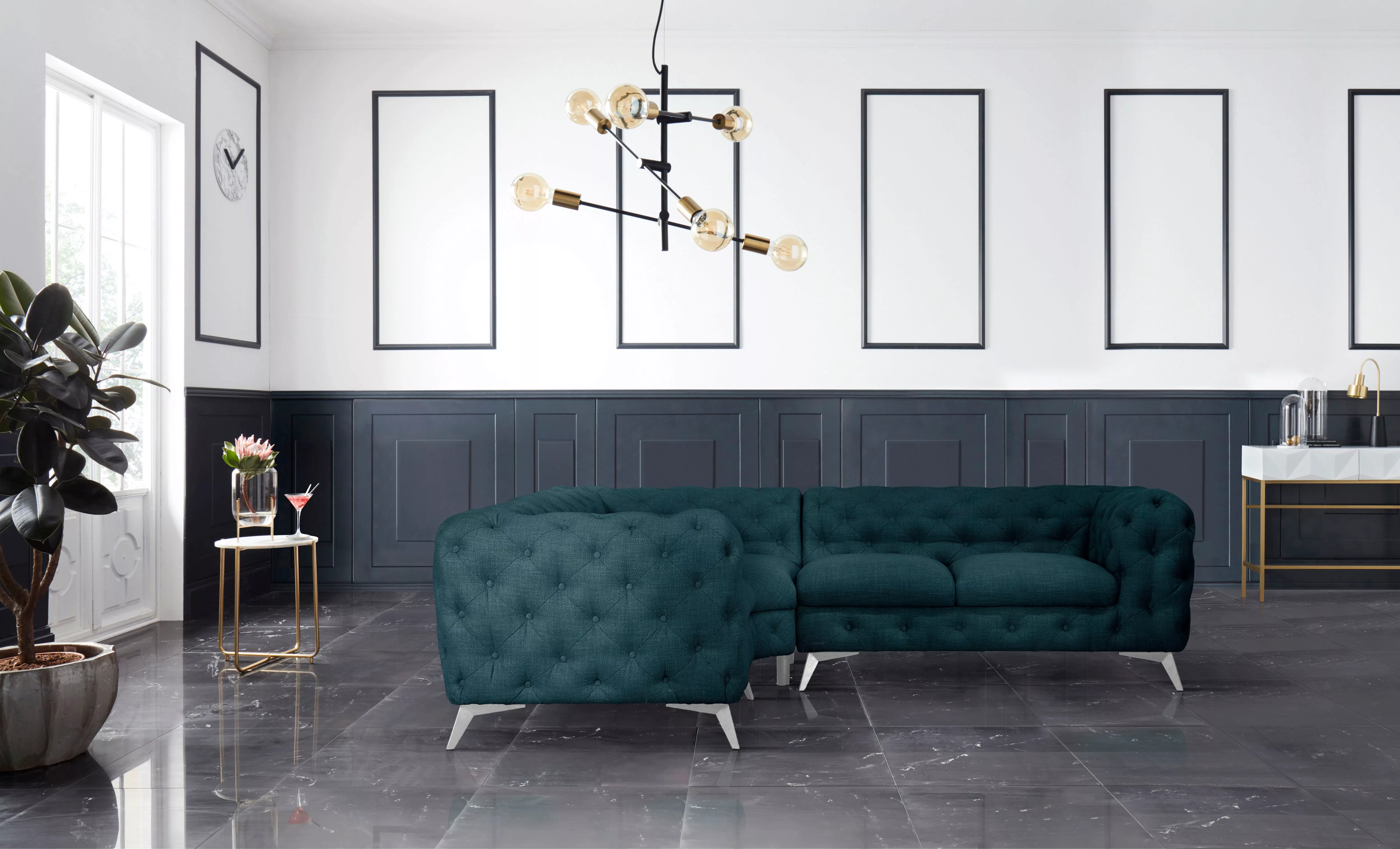 Leonique Chesterfield-Sofa "Ecksofa GLYNIS L-Form mit Wellenunterfederung, günstig online kaufen