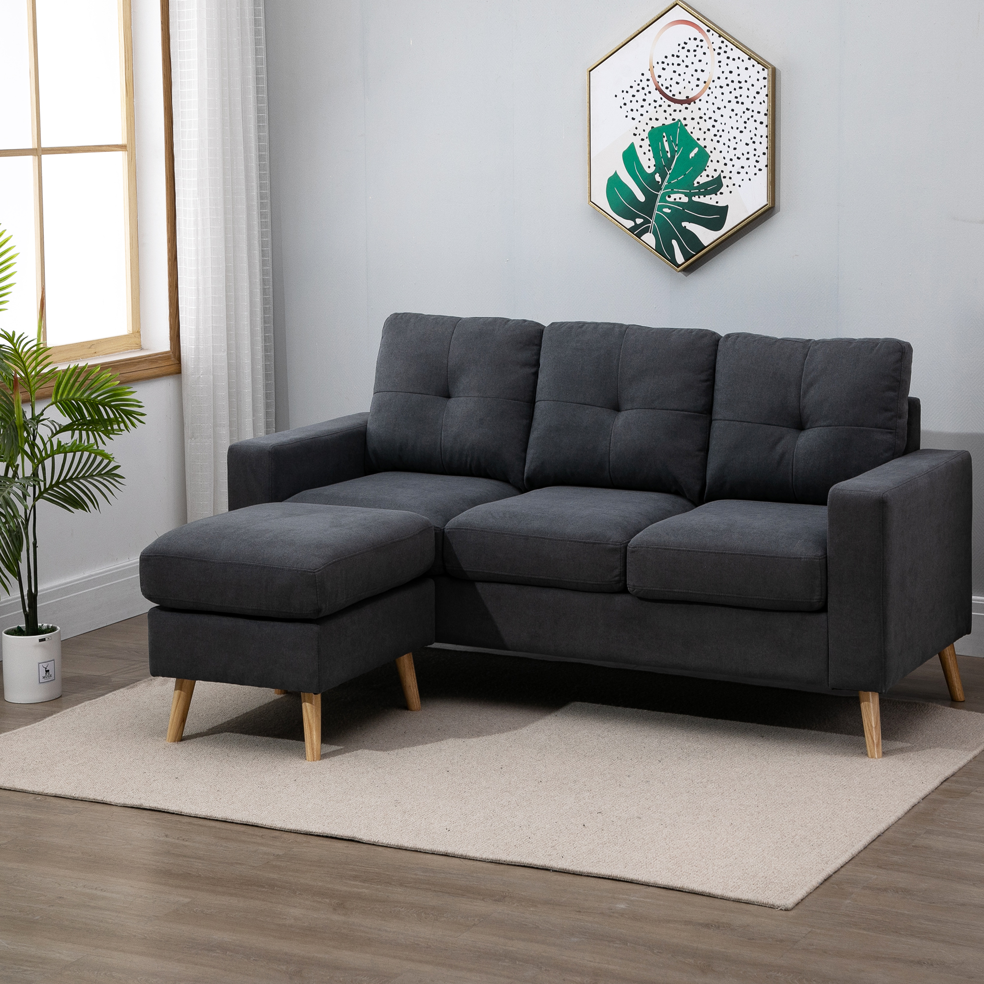 HOMCOM Ecksofa aus Leinenstoff, 3-Sitzer-Sofa, reversible Chaiselongue link günstig online kaufen