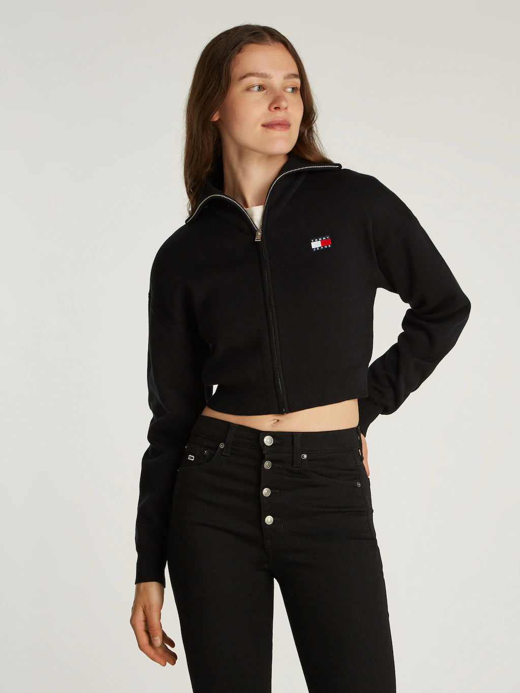 Tommy Jeans Strickjacke "TJW CRP BADGE ZIP THRU CARDIGAN", in Cropped Form günstig online kaufen