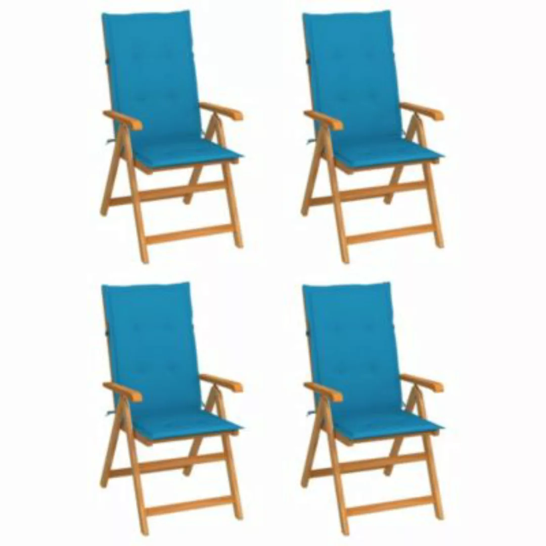 vidaXL Gartenstühle 4 Stk. mit Blauen Kissen Massivholz Teak Gartenstuhl bl günstig online kaufen