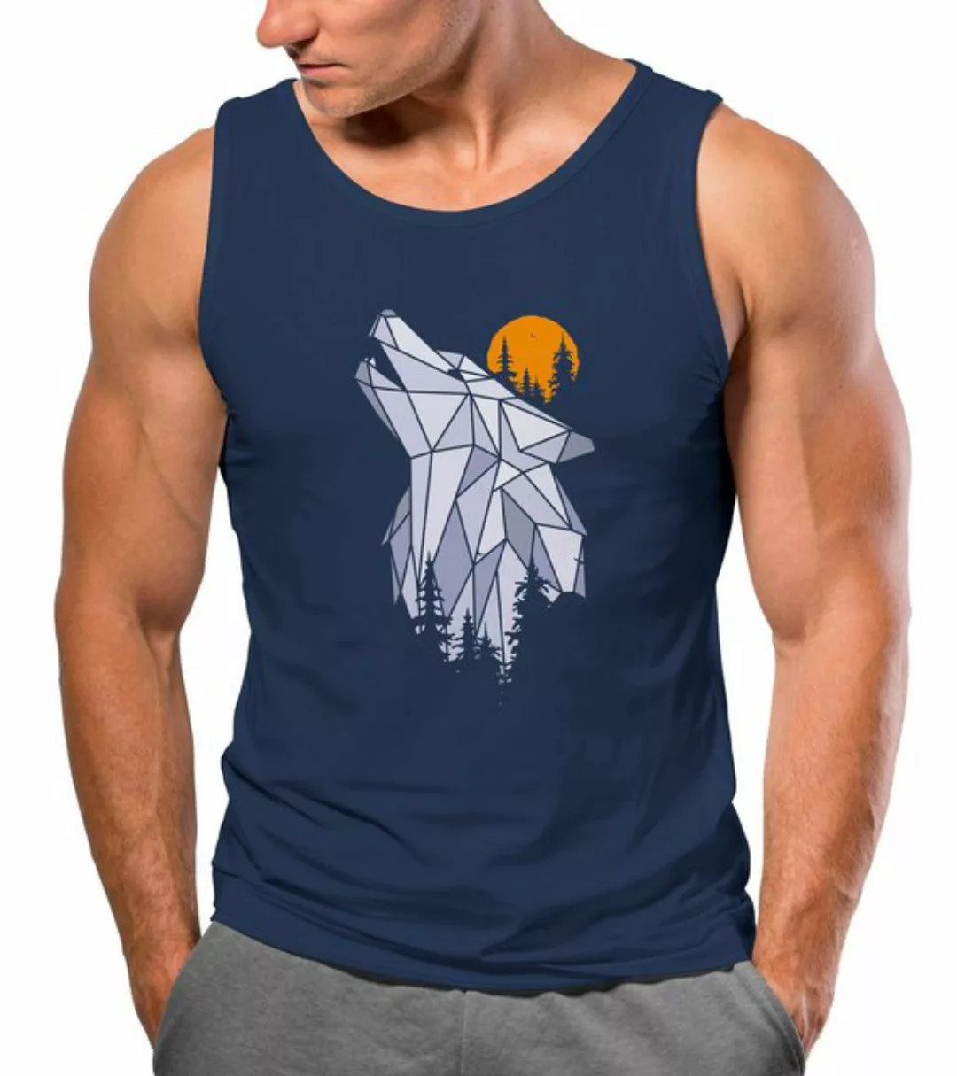 Neverless Tanktop Herren Tank-Top Shirt Polygon Print Wolf Wald Outdoor Adv günstig online kaufen