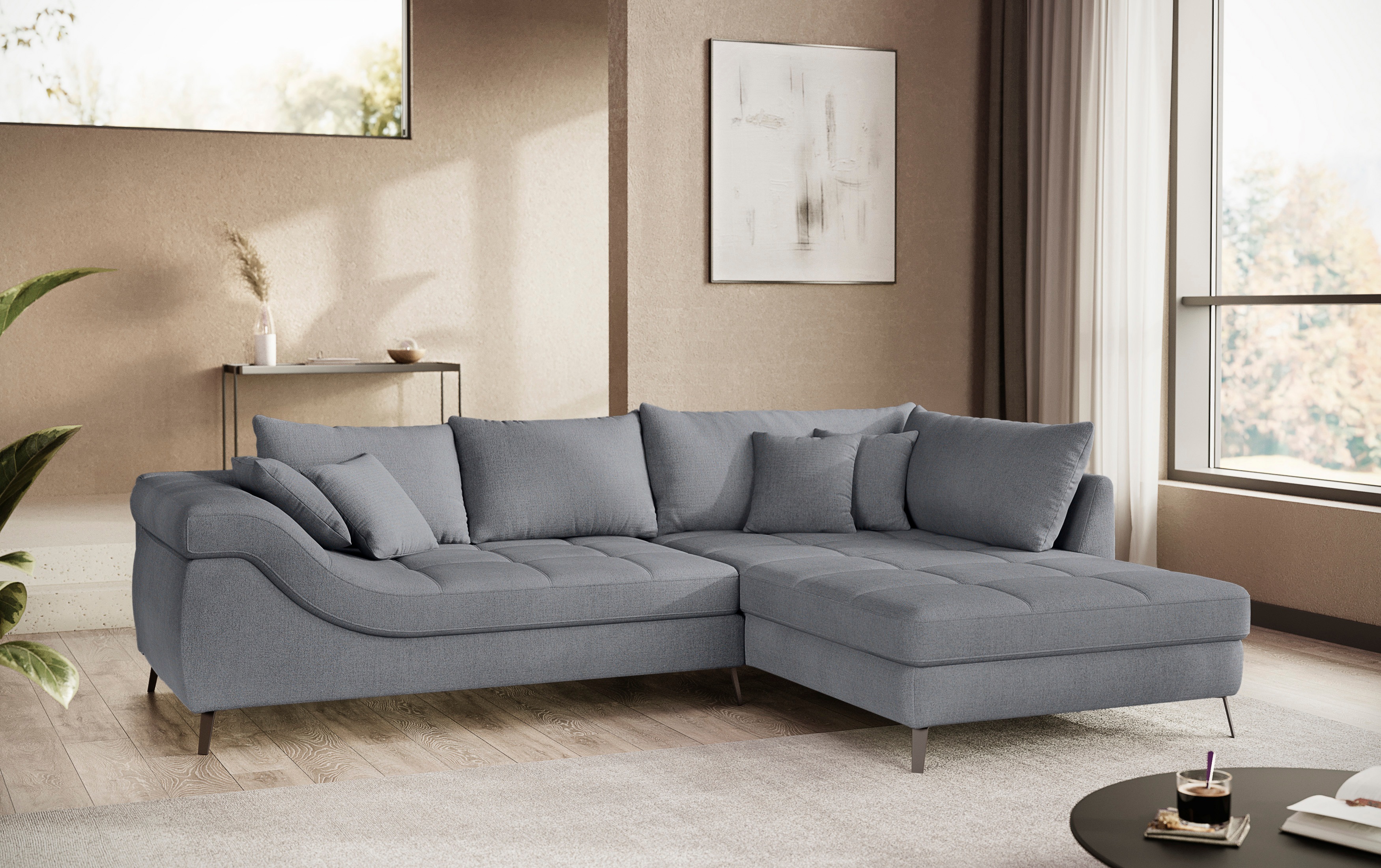 INOSIGN Ecksofa »Portofino«, 4 Bezugsqualitäten, 13,5 cm hohe Metall-Profil günstig online kaufen