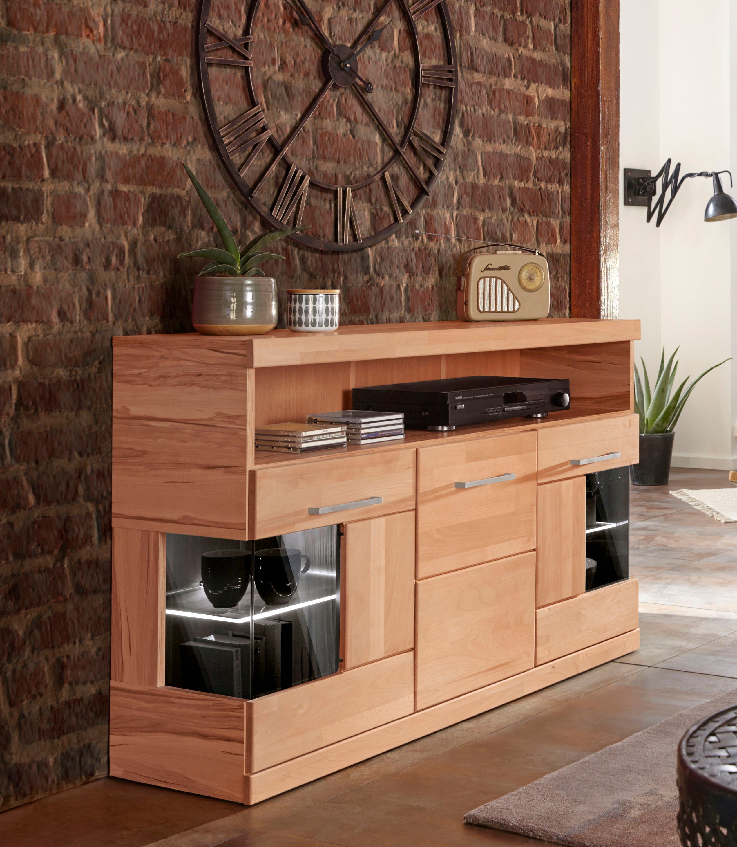Home affaire Sideboard "Ribe,130cm breit,Fronten Massivholz,2Türen mit gehä günstig online kaufen