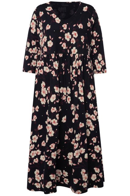 Ulla Popken Sommerkleid Jerseykleid Blumen A-Linie V-Ausschnitt 3/4-Arm günstig online kaufen