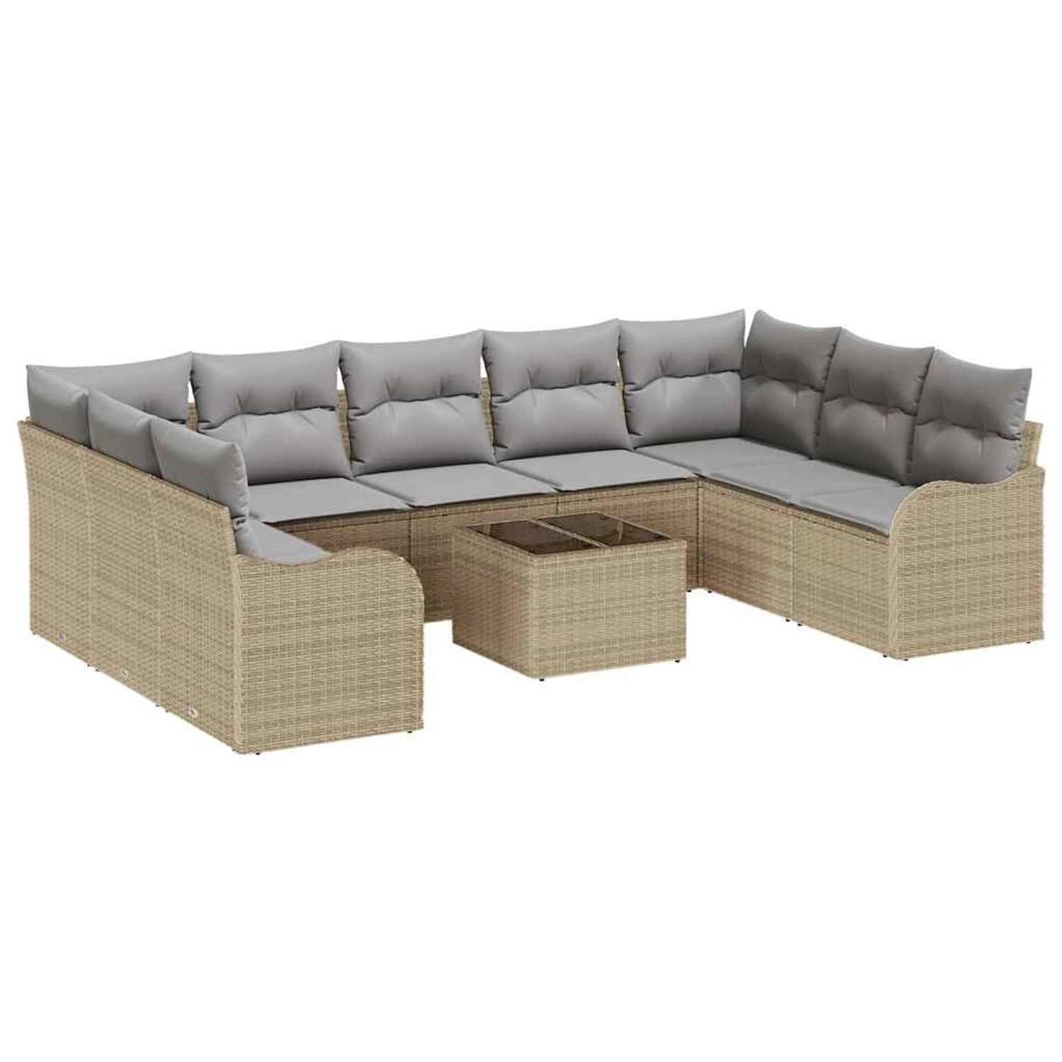 vidaXL Garten-Sofa-Set mit Kissen 10-Tlg Beige Hellgrau Poly Rattan 3354539 günstig online kaufen