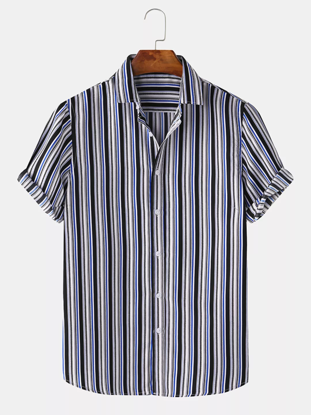 Mens Multi Color Striola Turn Down Kragen Kurzarm Shirts günstig online kaufen