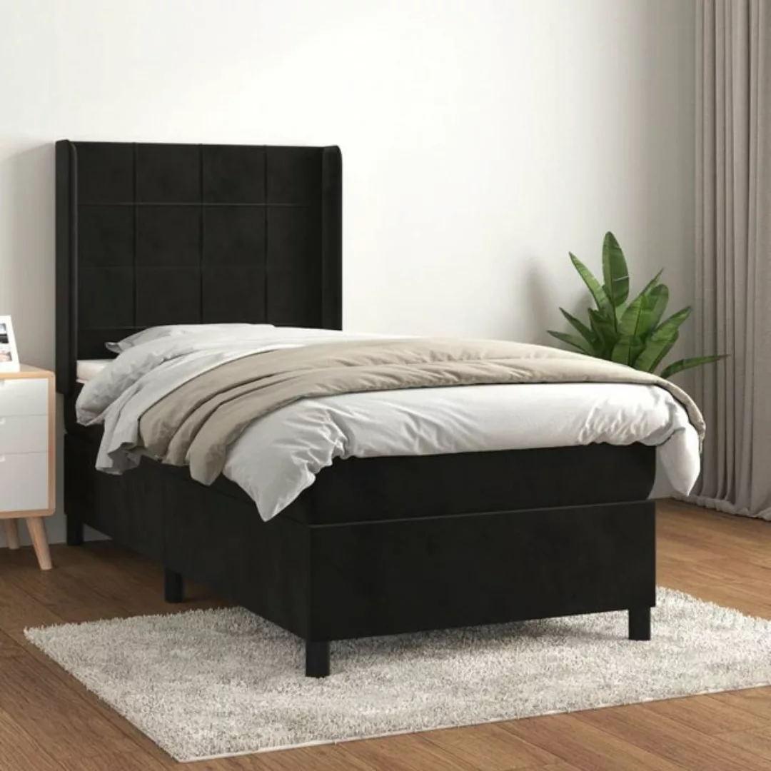 vidaXL Bettgestell Boxspringbett mit Matratze Schwarz 100x200 cm Samt Bett günstig online kaufen