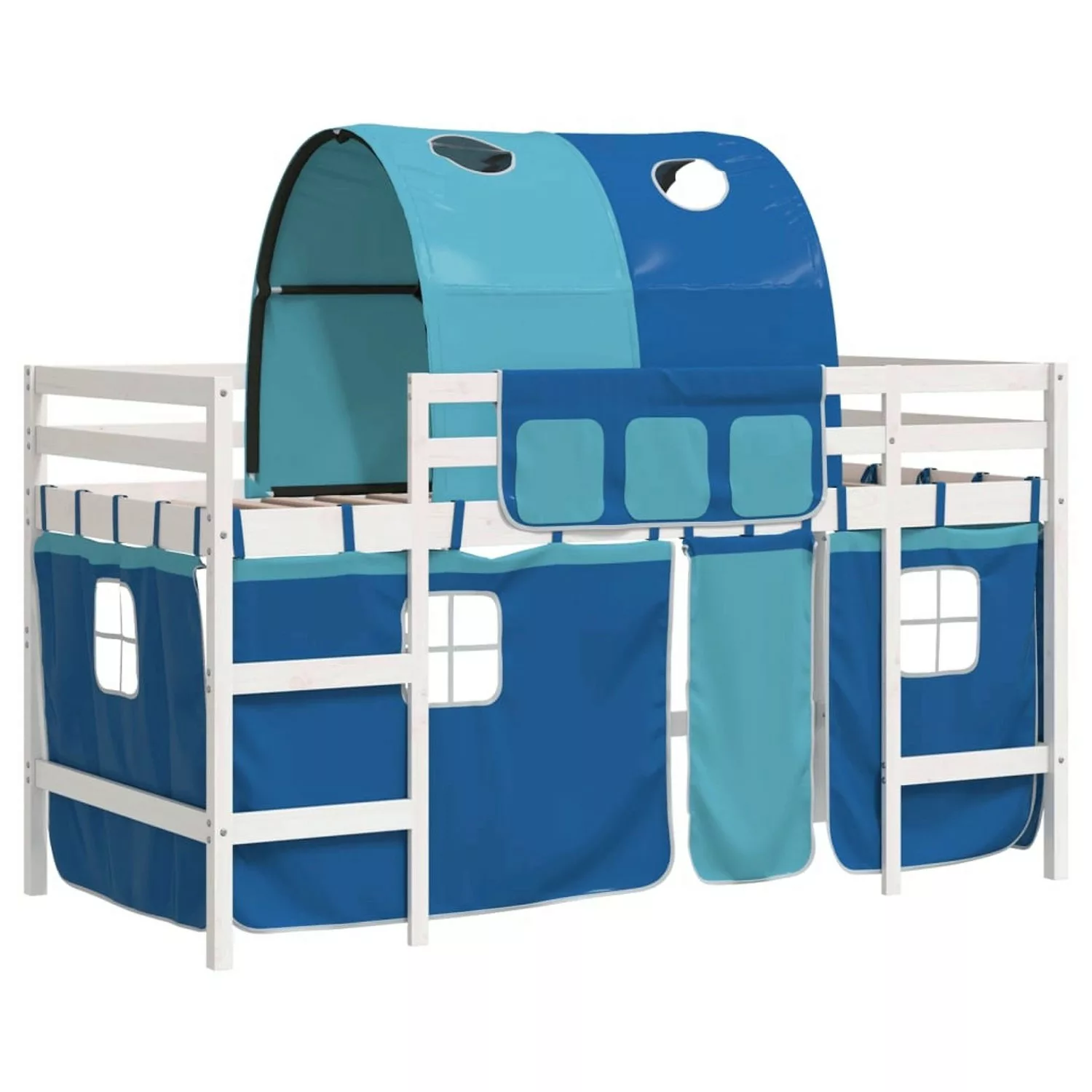 vidaXL Kinderbett Kinderhochbett mit Tunnel Blau 90x200 cm Massivholz Kiefe günstig online kaufen