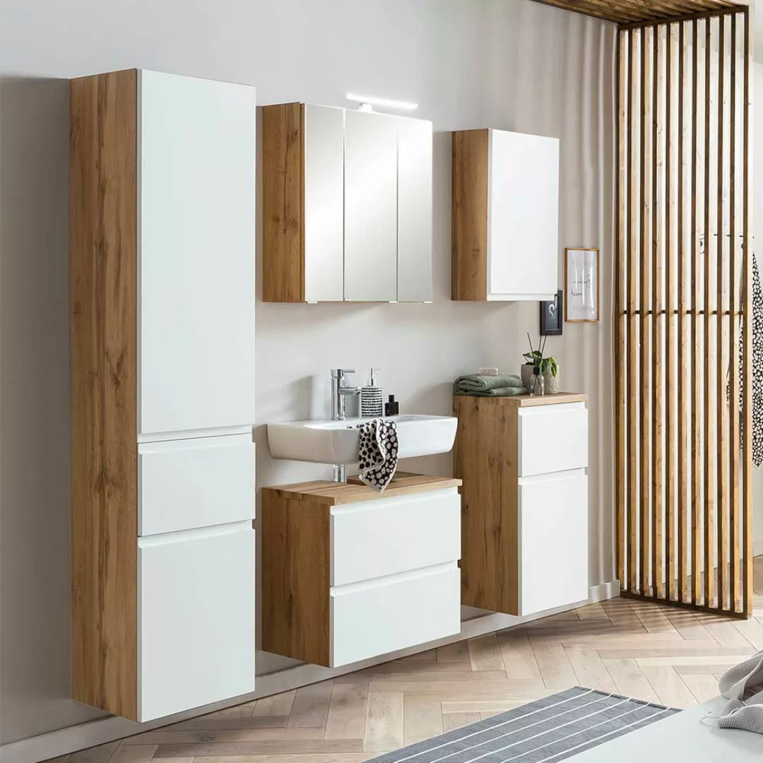 Badezimmermöbel modern in Wildeichefarben Weiß (fünfteilig) günstig online kaufen