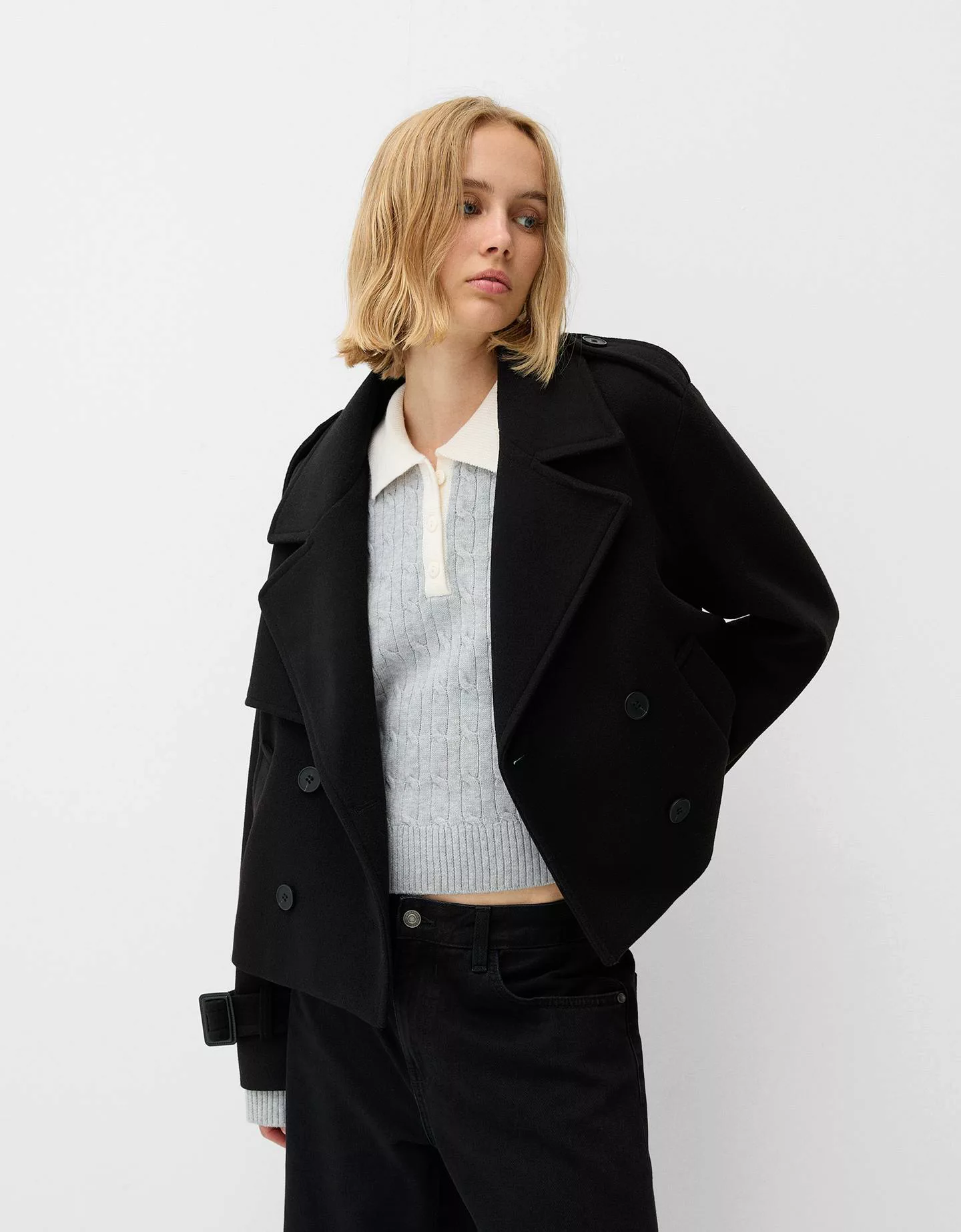 Bershka Kurze Trench-Jacke Soft Damen Xs Schwarz günstig online kaufen